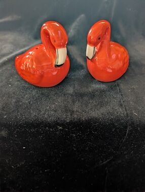 Red Ceramic Flamingo Salt and Pepper Shakers - Bright Red Kitchen Accent